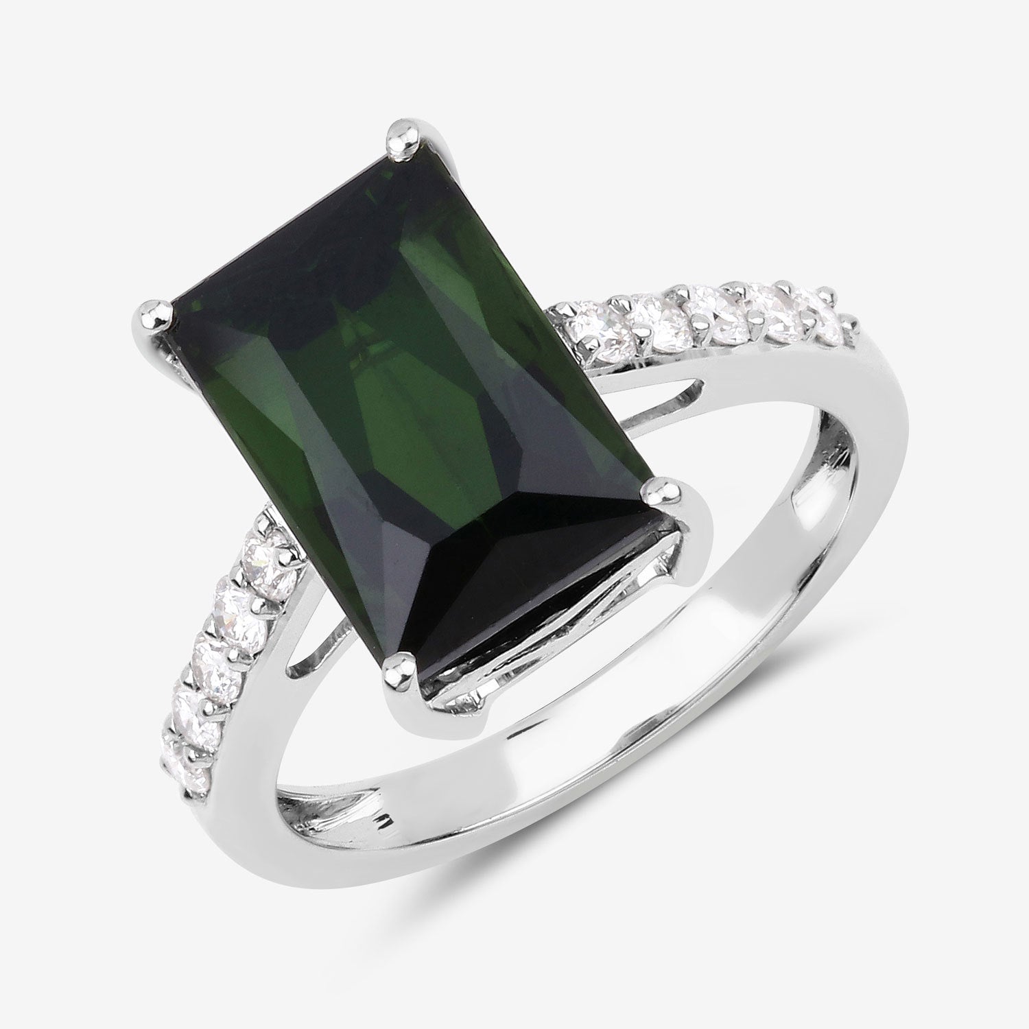 6.16 Carat Genuine Green Tourmaline and White Diamond 14K White Gold Ring by Bids.com