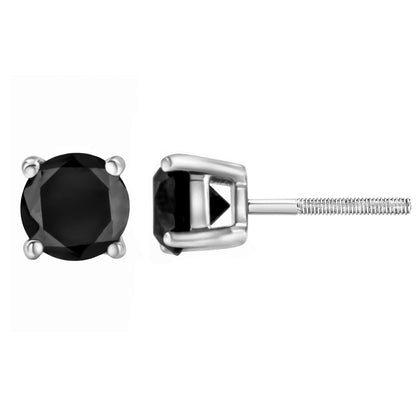 .925 Sterling Silver 4.00 Cttw Round Brilliant-Cut Black Diamond Bezel-Set Stud Earrings with Screw Backs (Fancy Color-Enhanced, I2-I3 Clarity) by Bids.com