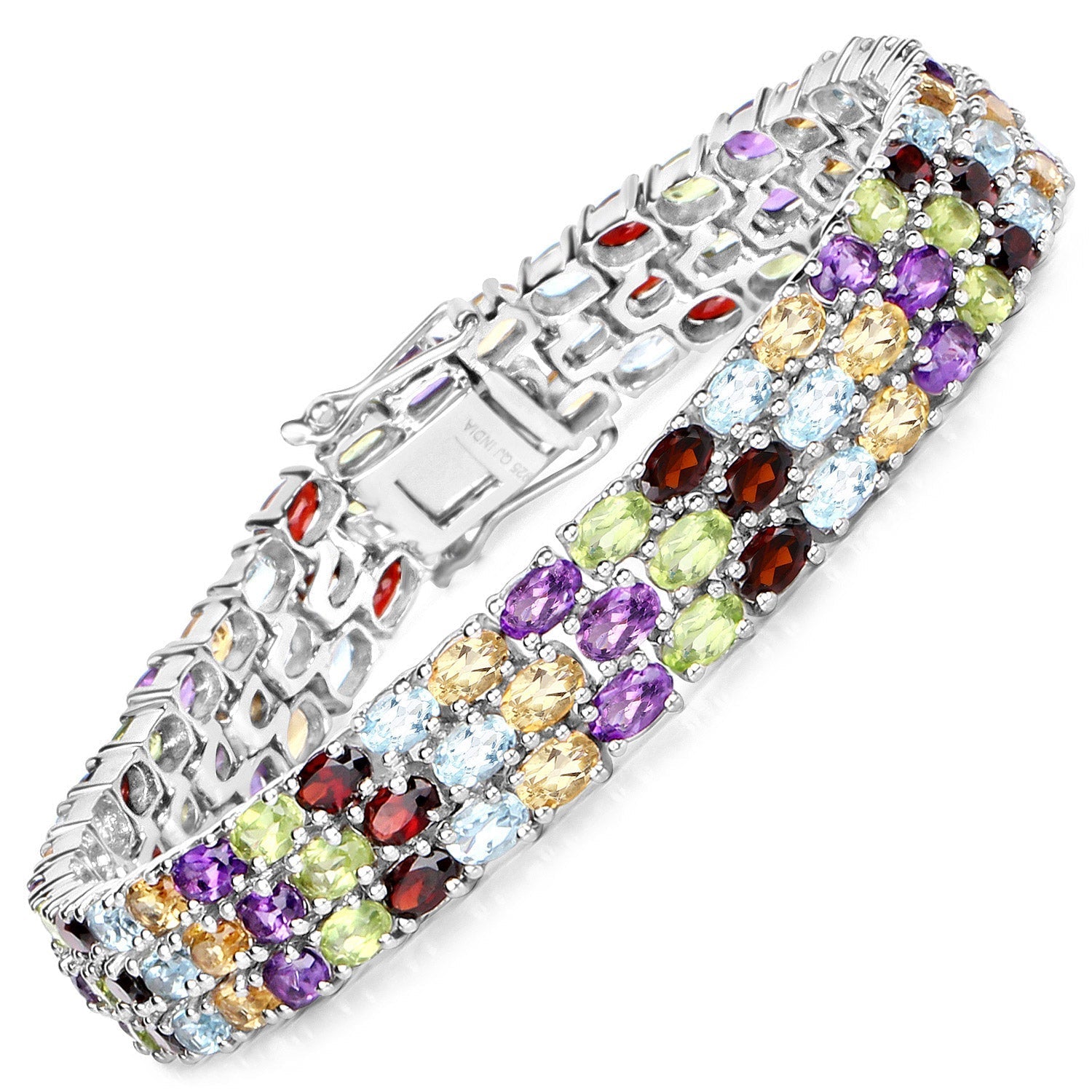 23.74 Carat Genuine Multi Stones .925 Sterling Silver Bracelet  DestGlow