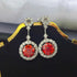 4 Carat Ruby Red Crystal Drop Earrings with Rhinestone Halo
