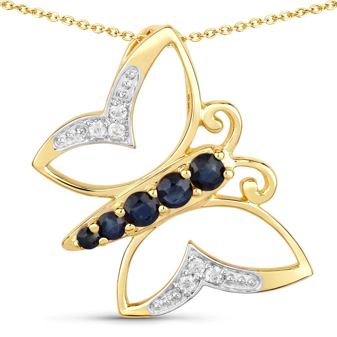 0.56 Carat Genuine Blue Sapphire and White Zircon .925 Sterling Silver Necklace  DestGlow