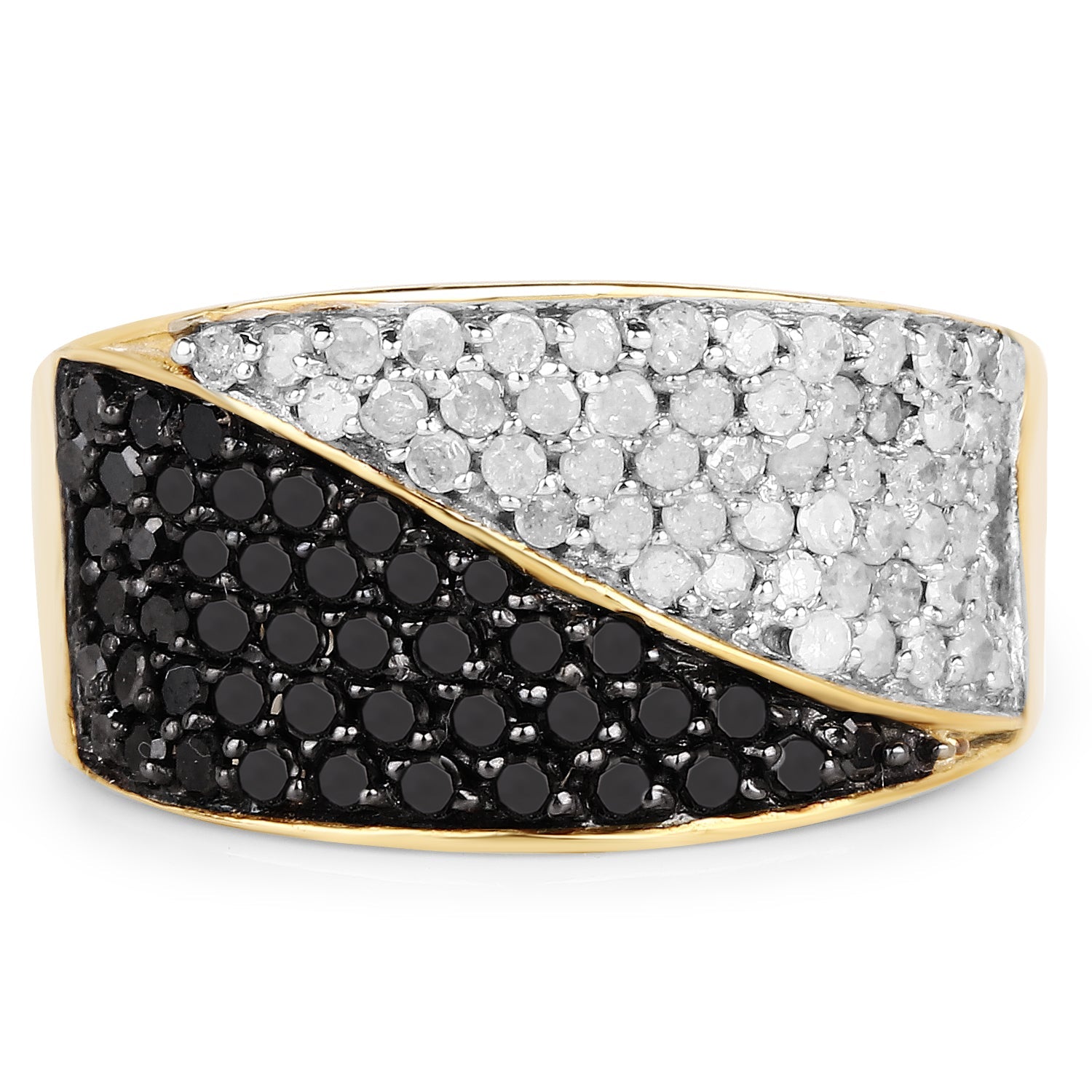 14K Yellow Gold Plated 1.20 Carat Genuine Black Diamond and White Diamond .925 Sterling Silver Ring by Bids.com
