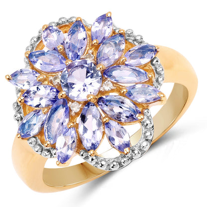 14K Yellow Gold Plated 2.01 Carat Genuine Tanzanite &amp; White Topaz .925 Sterling Silver Ring by Bids.com