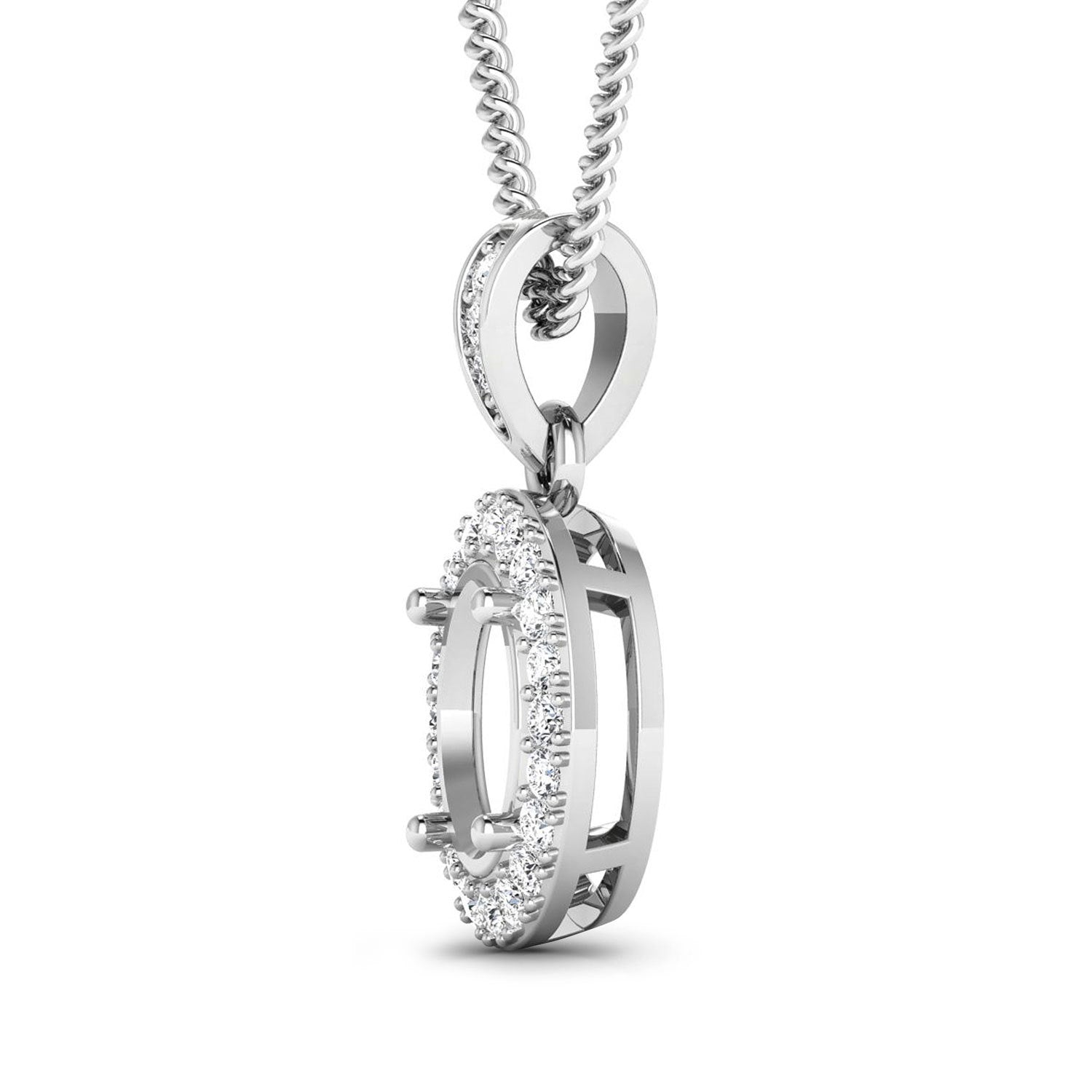 0.18 Carat Genuine White Diamond 14K White Gold Semi Mount Pendant - holds 8x6mm Oval Gemstone by Bids.com
