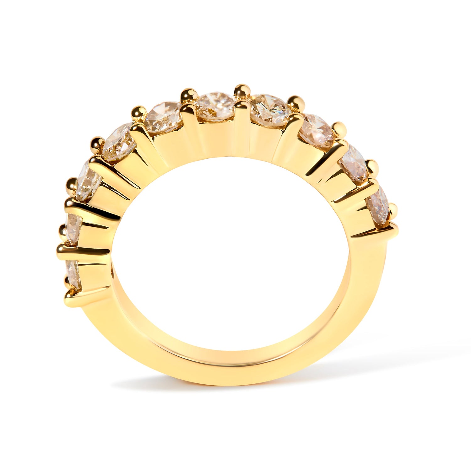 14K Yellow Gold Plated .925 Sterling Silver 2.0 Cttw Round Brilliant Cut Diamond 10 Stone Anniversary Band Ring (J-K Color, I1-I2 Clarity) - Size 6 by Bids.com