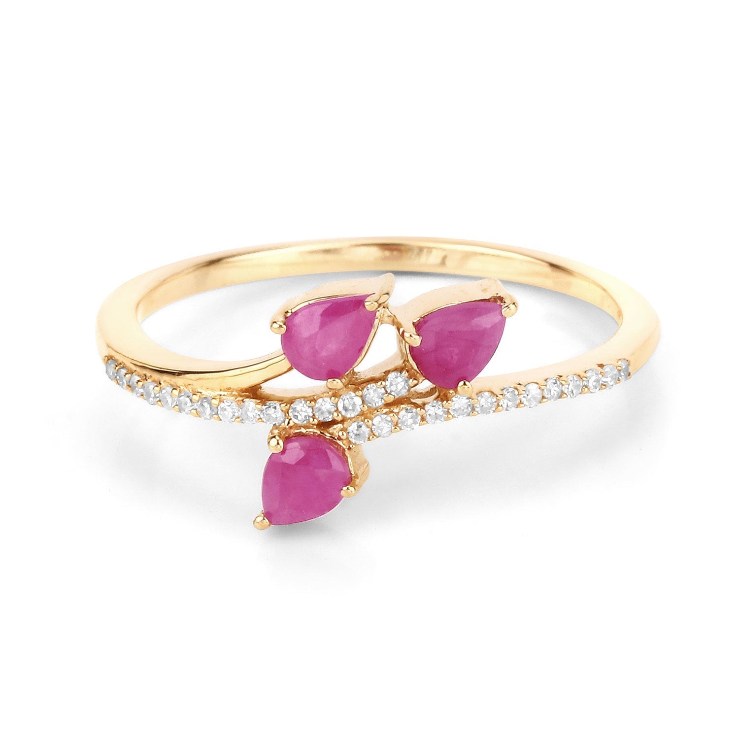 0.68 Carat Genuine Ruby and White Diamond 14K Yellow Gold Ring  DestGlow