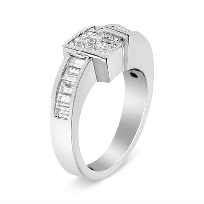 14K White Gold 1 1/2 Cttw Invisible-Set Princess and Channel-Set Baguette Diamond Geometric Bypass Ring Band (G-H Color, SI2-I1 Clarity) - Ring Size 7 by Bids.com