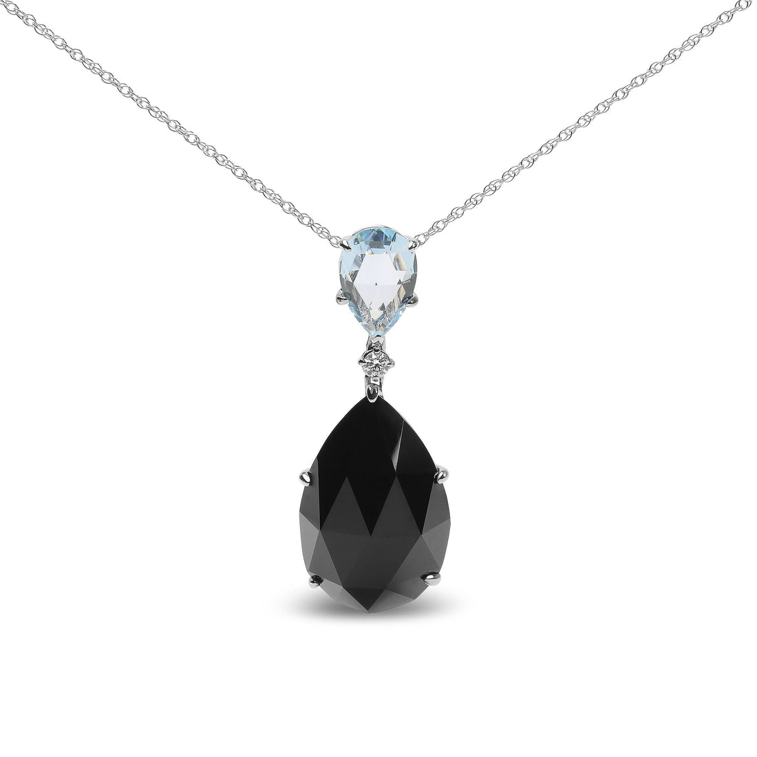 18K White Gold Diamond Accent and Pear Cut Sky Blue Topaz and Pear Cut Black Onyx Dangle Drop 18" Pendant Necklace (G-H Color, SI1-SI2 Clarity) - DestGlow