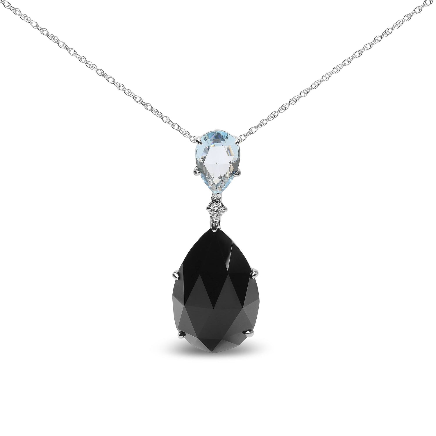 18K White Gold Diamond Accent and Pear Cut Sky Blue Topaz and Pear Cut Black Onyx Dangle Drop 18" Pendant Necklace (G-H Color, SI1-SI2 Clarity) - DestGlow