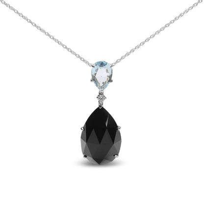 18K White Gold Diamond Accent and Pear Cut Sky Blue Topaz and Pear Cut Black Onyx Dangle Drop 18" Pendant Necklace (G-H Color, SI1-SI2 Clarity) - DestGlow