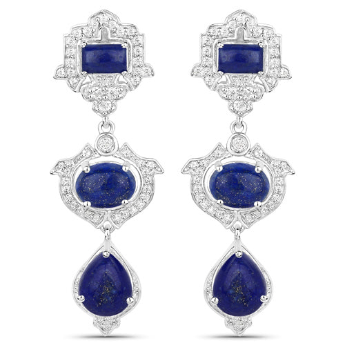 9.37 Carat Genuine Lapis and White Topaz .925 Sterling Silver Earrings by Bids.com