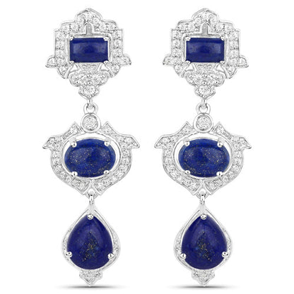9.37 Carat Genuine Lapis and White Topaz .925 Sterling Silver Earrings by Bids.com
