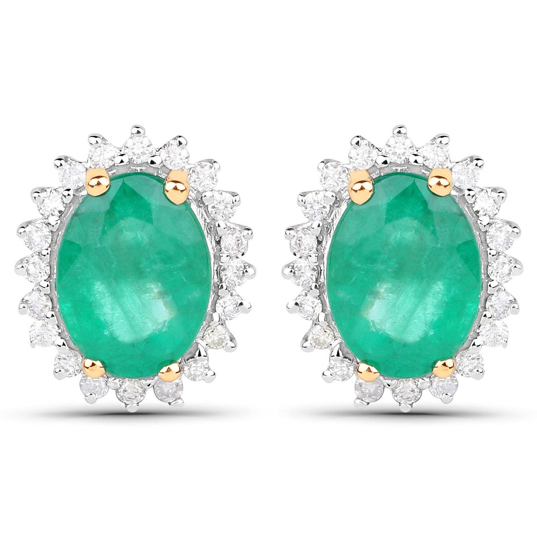 2.66 Carat Genuine Zambian Emerald and White Diamond 14K Yellow Gold Earrings by Bids.com