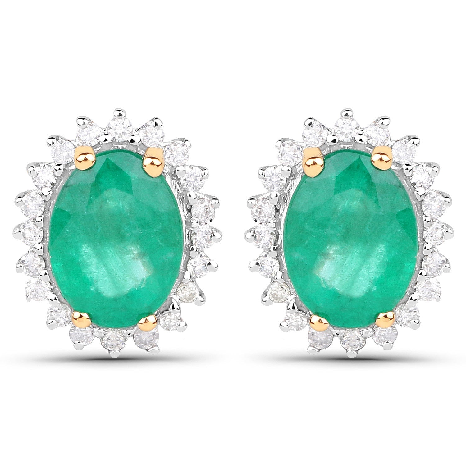 2.66 Carat Genuine Zambian Emerald and White Diamond 14K Yellow Gold Earrings by Bids.com