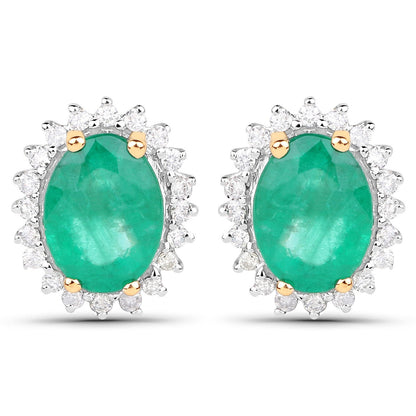 2.66 Carat Genuine Zambian Emerald and White Diamond 14K Yellow Gold Earrings by Bids.com
