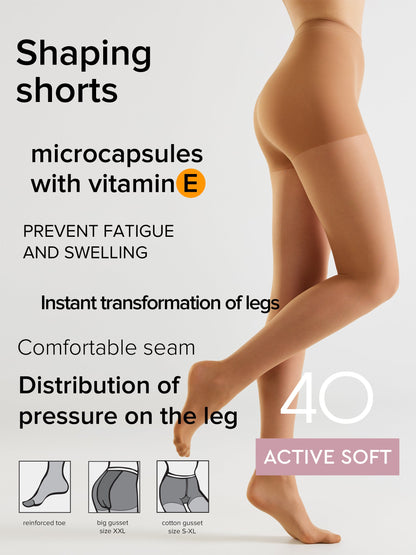 Tights Conte Active Soft 40 Den - Shaping Support with Vitamin E  DestGlow