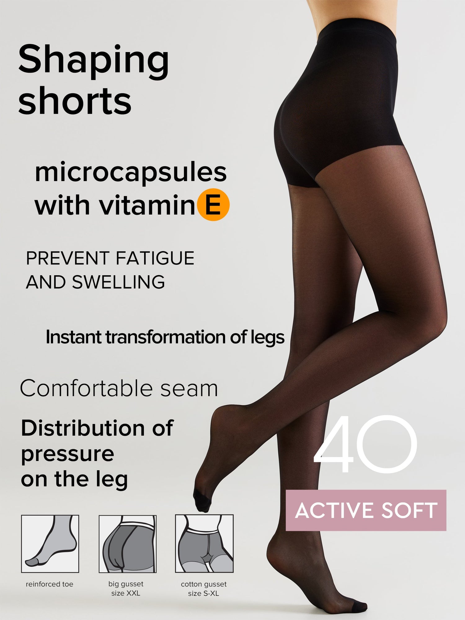 Tights Conte Active Soft 40 Den - Shaping Support with Vitamin E  DestGlow