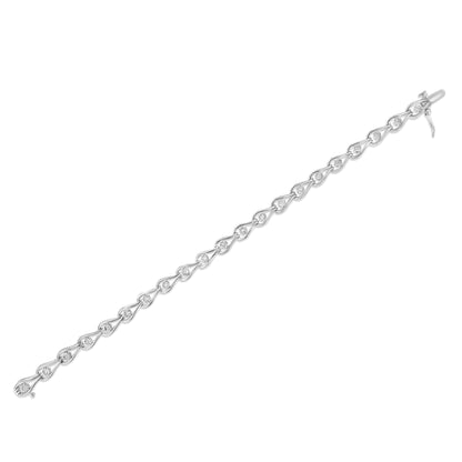 .925 Sterling Silver 1/10 Cttw Miracle-Set Diamond Pear Shape and Bezel Link Bracelet (I-J Color, I3 Clarity) - 7.25" by Bids.com