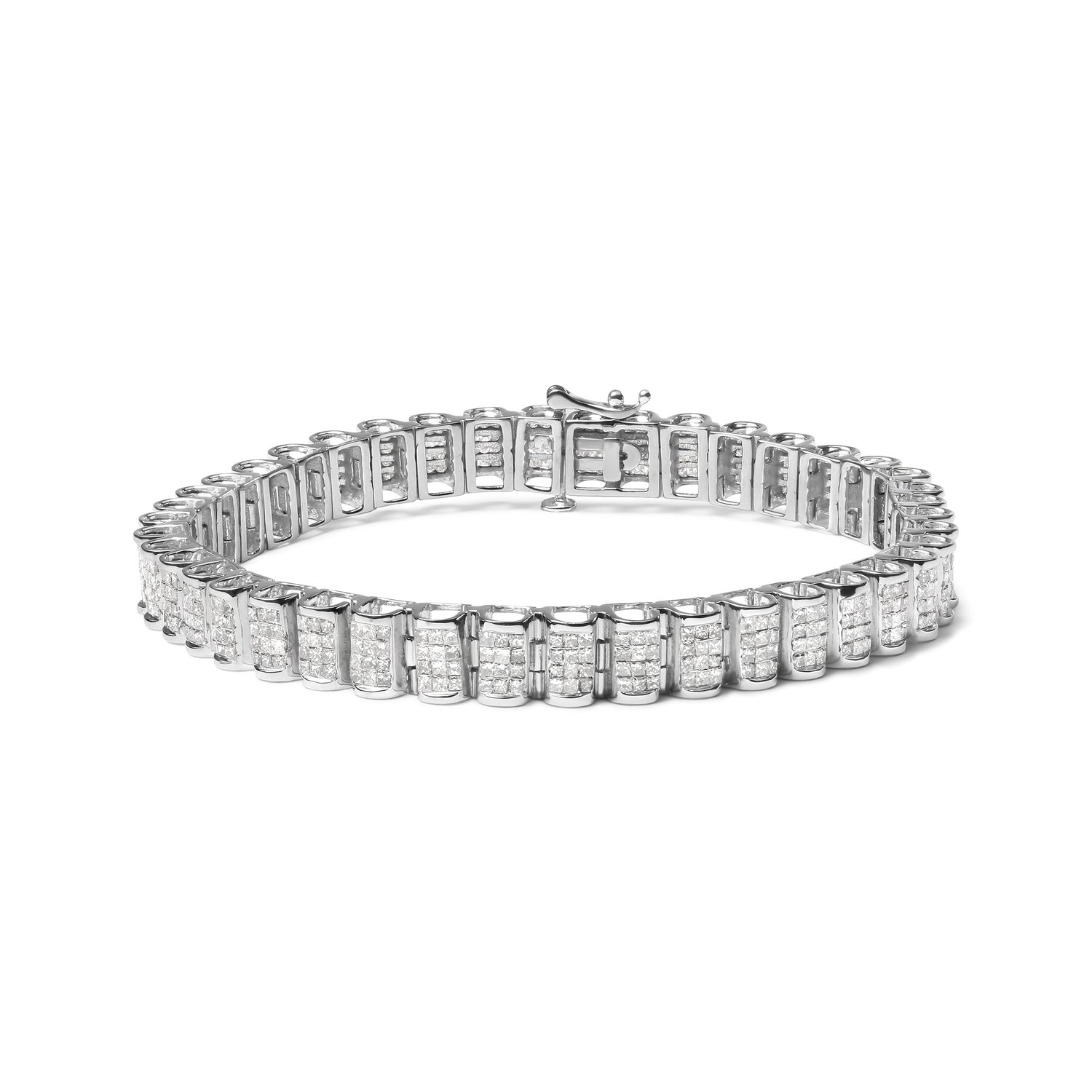 14K Yellow Gold 5.0 Cttw Invisible Set Princess-cut Diamond Buckle Link Tennis Bracelet (H-I Color, SI2-I1 Clarity) - Size 7.25" by Bids.com