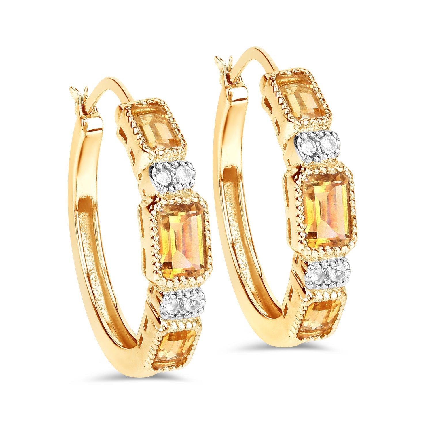 2.88 Carat Genuine Citrine and White Topaz .925 Sterling Silver Earrings  DestGlow