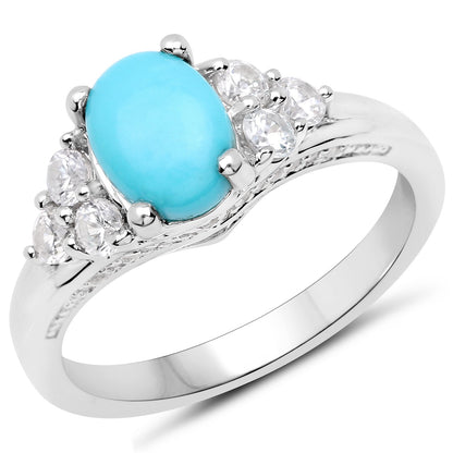 1.92 Carat Genuine Turquoise and White Zircon .925 Sterling Silver Ring by Bids.com