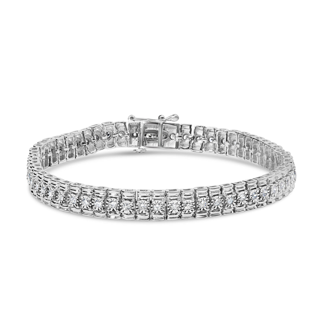 .925 Sterling Silver 1.0 Cttw Diamond Collar Line Link Bracelet (I-J Color, I1-I2 Clarity) - Size 7.25" Inches  DestGlow