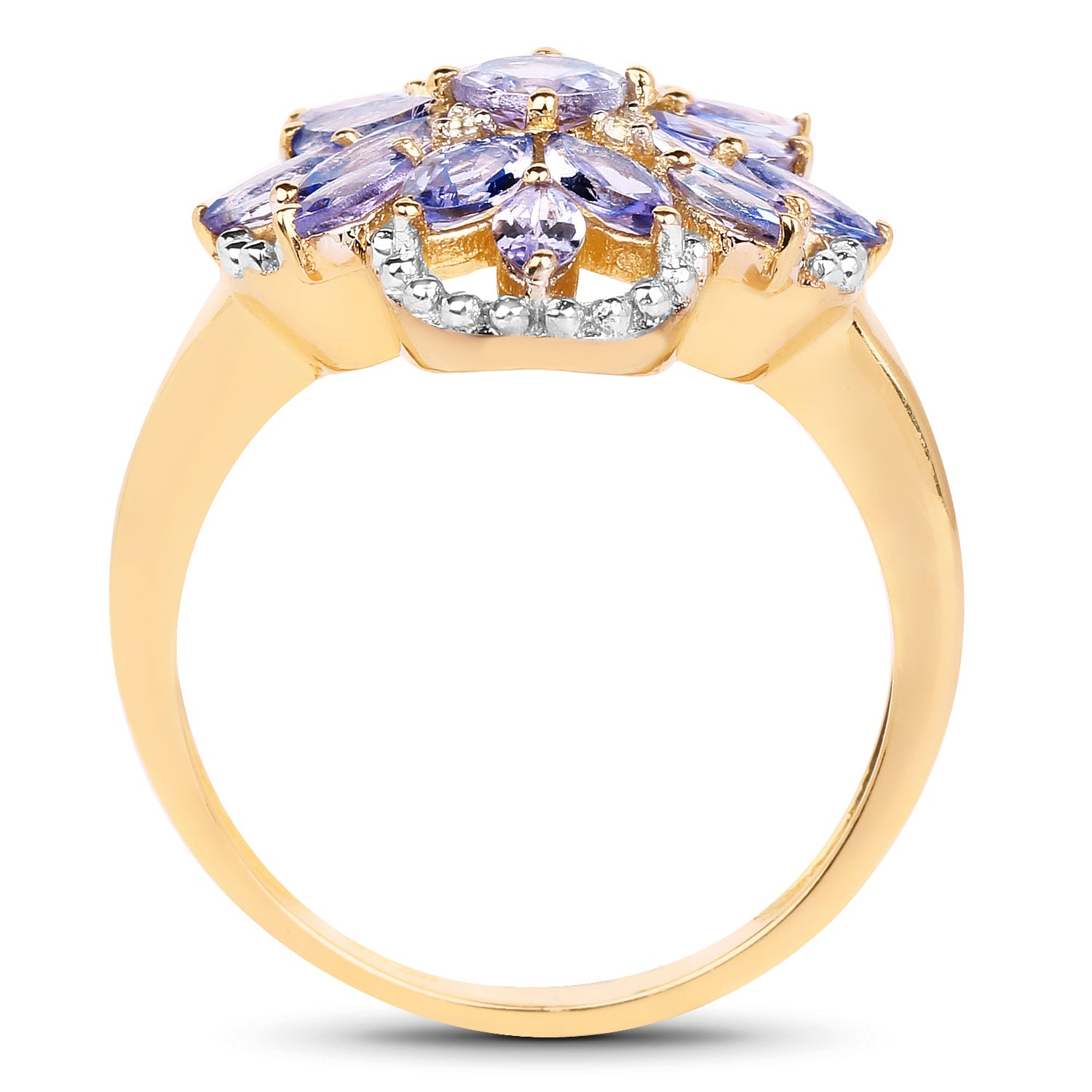 14K Yellow Gold Plated 2.01 Carat Genuine Tanzanite &amp; White Topaz .925 Sterling Silver Ring by Bids.com