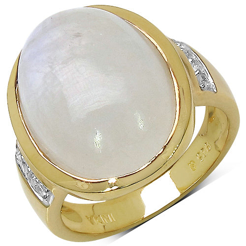 14.12 Carat Genuine White Rainbow Moonstone and White Topaz .925 Sterling Silver Ring by Bids.com