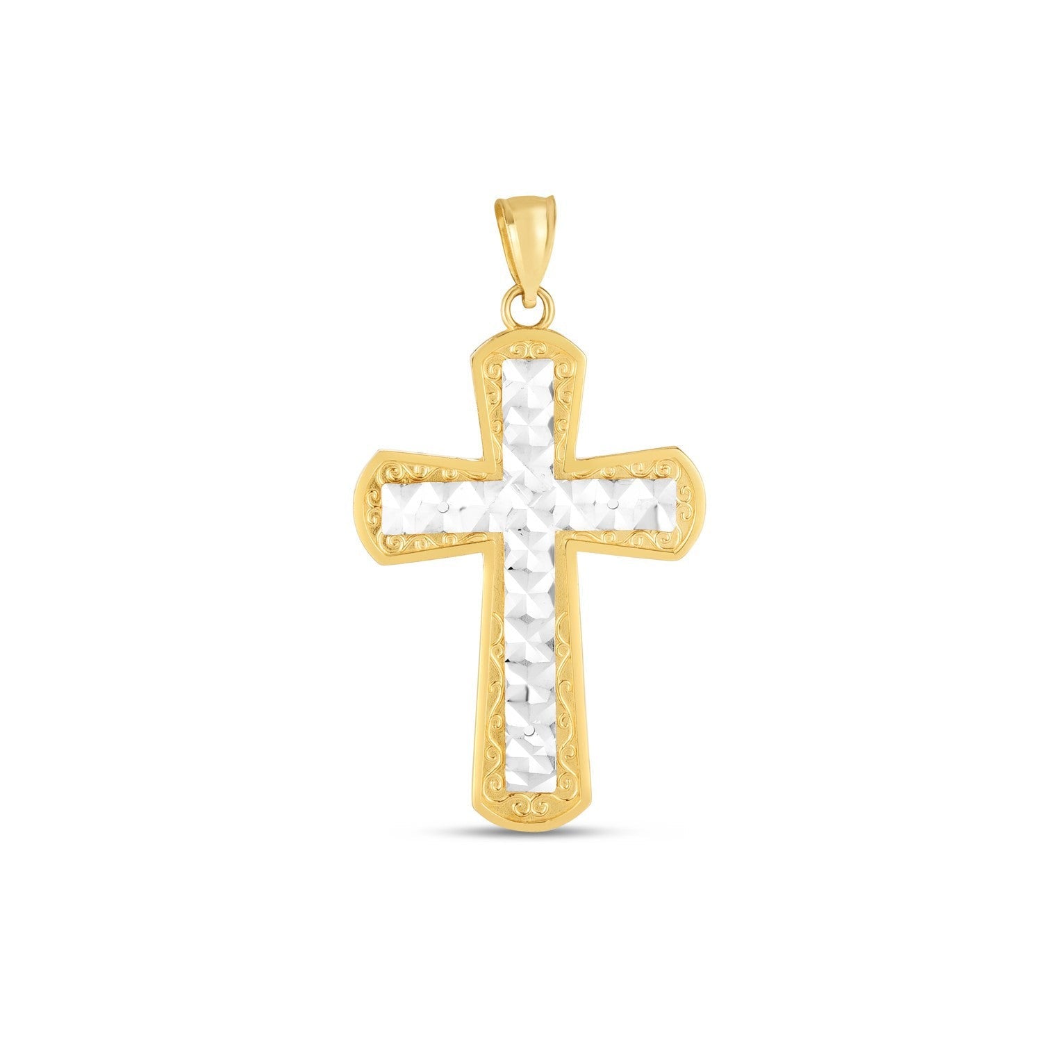 14k Two Tone Gold High Polish Diamond Cut Cross Pendant by Bids.com