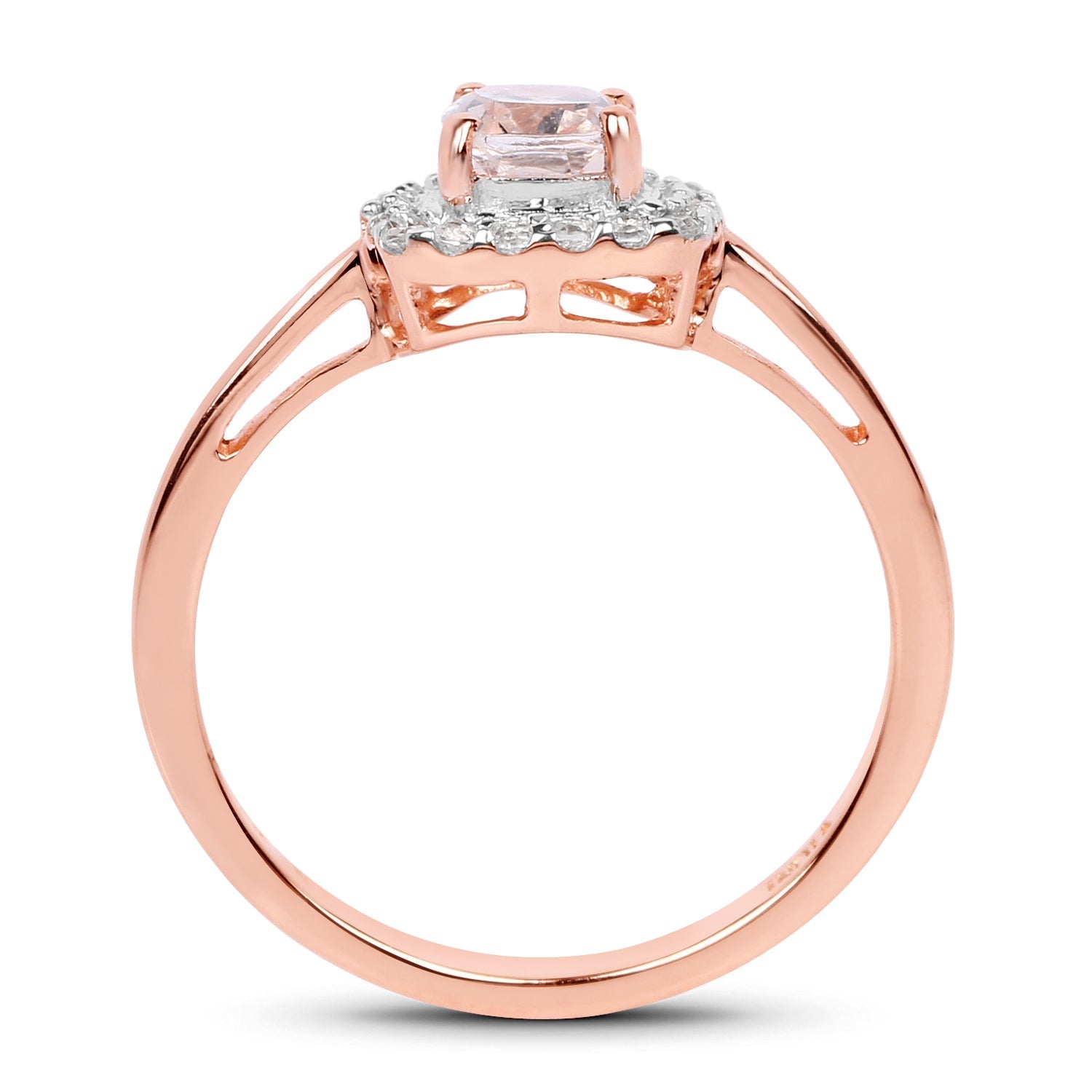 14K Rose Gold Plated 1.05 Carat Genuine Morganite and White Topaz .925 Sterling Silver Ring  DestGlow