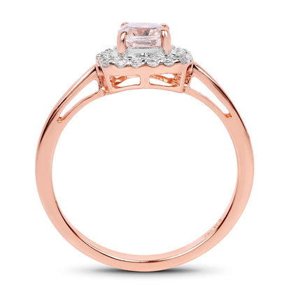 14K Rose Gold Plated 1.05 Carat Genuine Morganite and White Topaz .925 Sterling Silver Ring  DestGlow