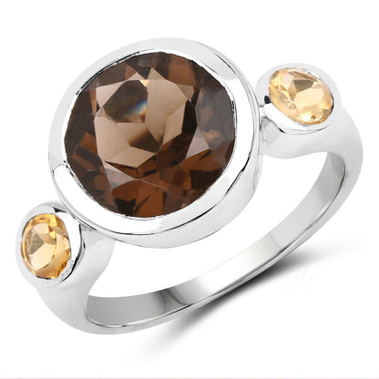 3.56 Carat Genuine Smoky Quartz and Citrine .925 Sterling Silver Ring  DestGlow