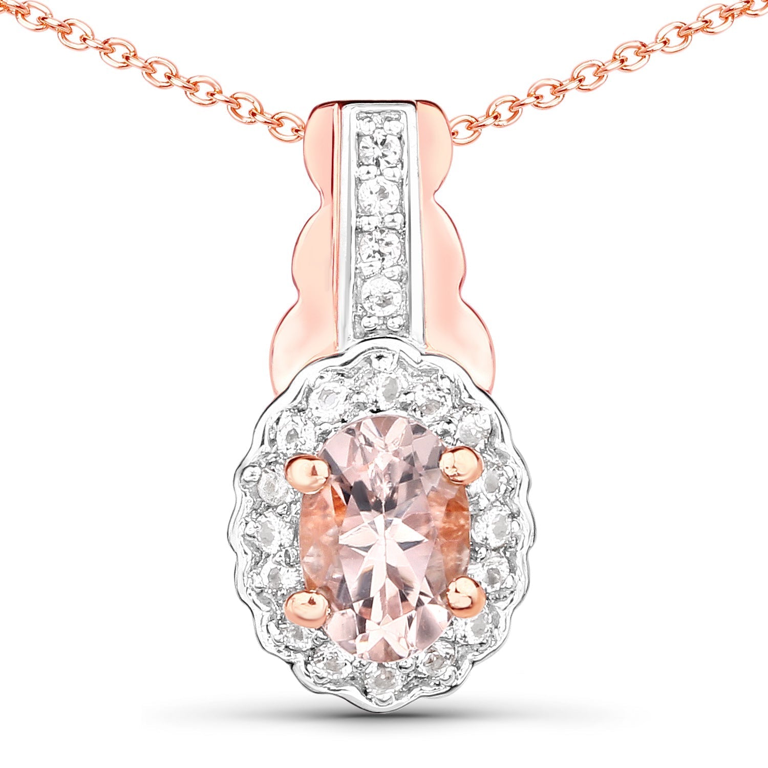 1.98 Carat Genuine Morganite and White Topaz .925 Sterling Silver 3 Piece Jewelry Set (Ring, Earrings, and Pendant w/ Chain)  DestGlow