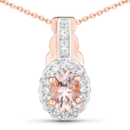 1.98 Carat Genuine Morganite and White Topaz .925 Sterling Silver 3 Piece Jewelry Set (Ring, Earrings, and Pendant w/ Chain)  DestGlow