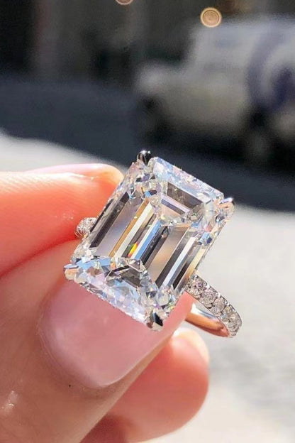5 Carat Emerald-Cut Emerald-Cut Sparkala™ with Side Stones Ring (Platinum Over Pure Sterling Silver) by Sparkala