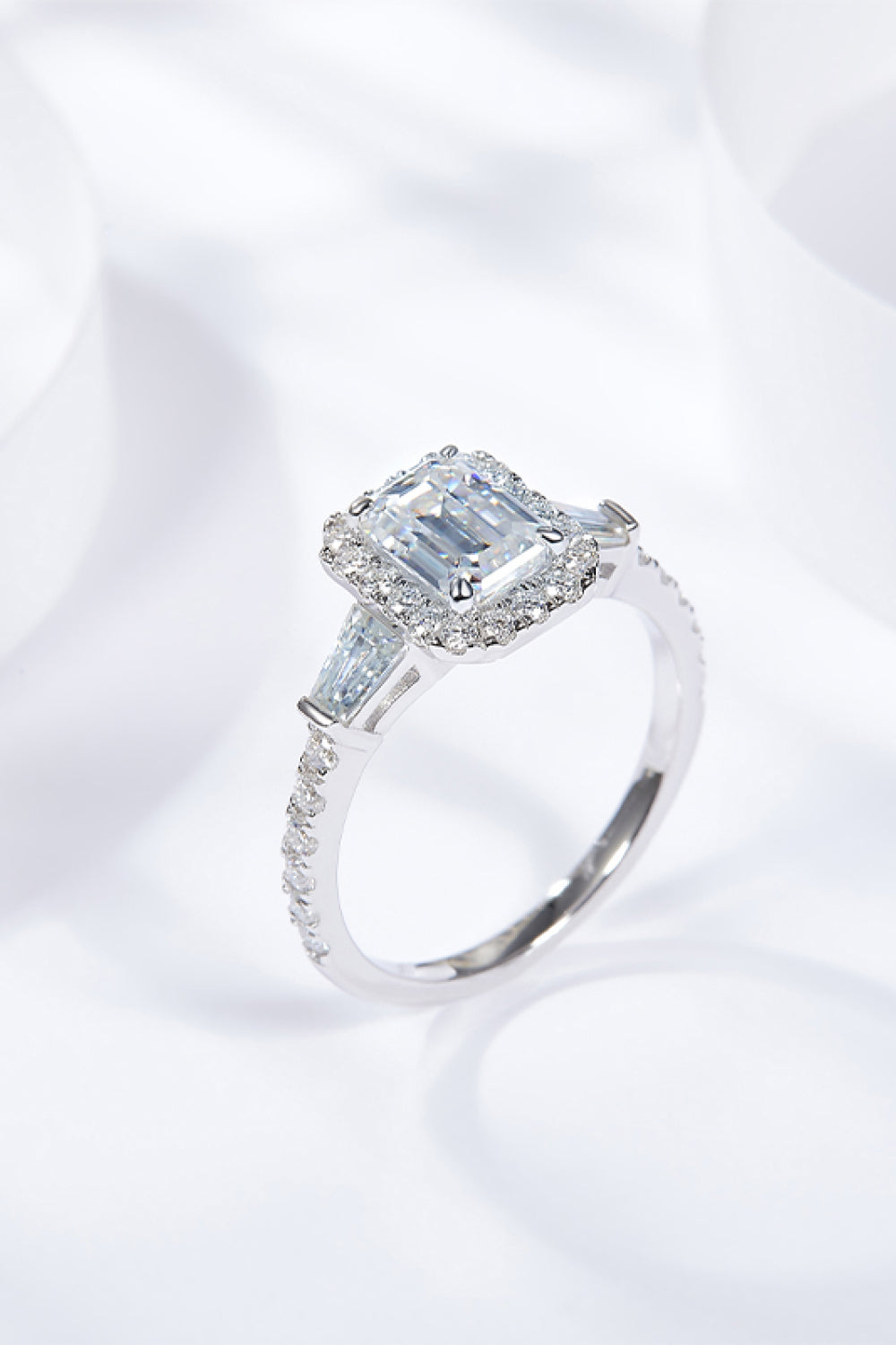 1 Carat Emerald-Cut Sparkala™ Geometric Platinum Over Pure Sterling Silver Ring - DestGlow