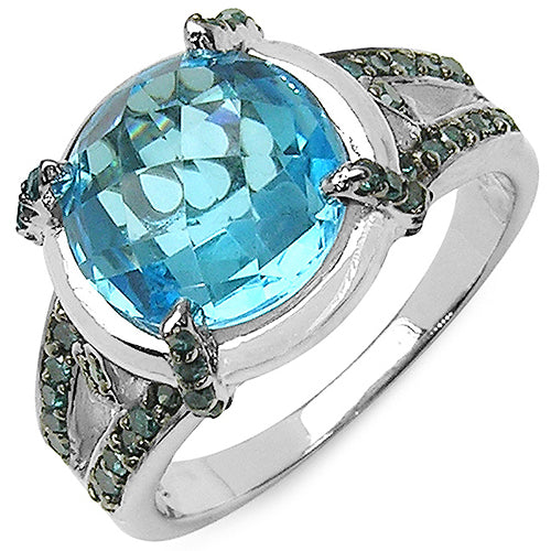 5.43 Carat Genuine Swiss Blue Topaz &amp; Blue Diamond .925 Sterling Silver Ring by Bids.com