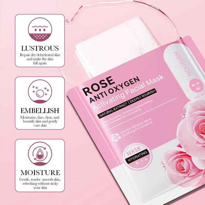 12Pc Rose Flower Extract Face Mask Korean Whitening Sheet Mask Moisturizing Mask Nourishing Skincare Facial Korean Fresh Product