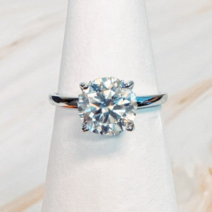 Paved Halo Solitaire Moissanite Ring - 2 Carat White Gold Plated Sterling Silver