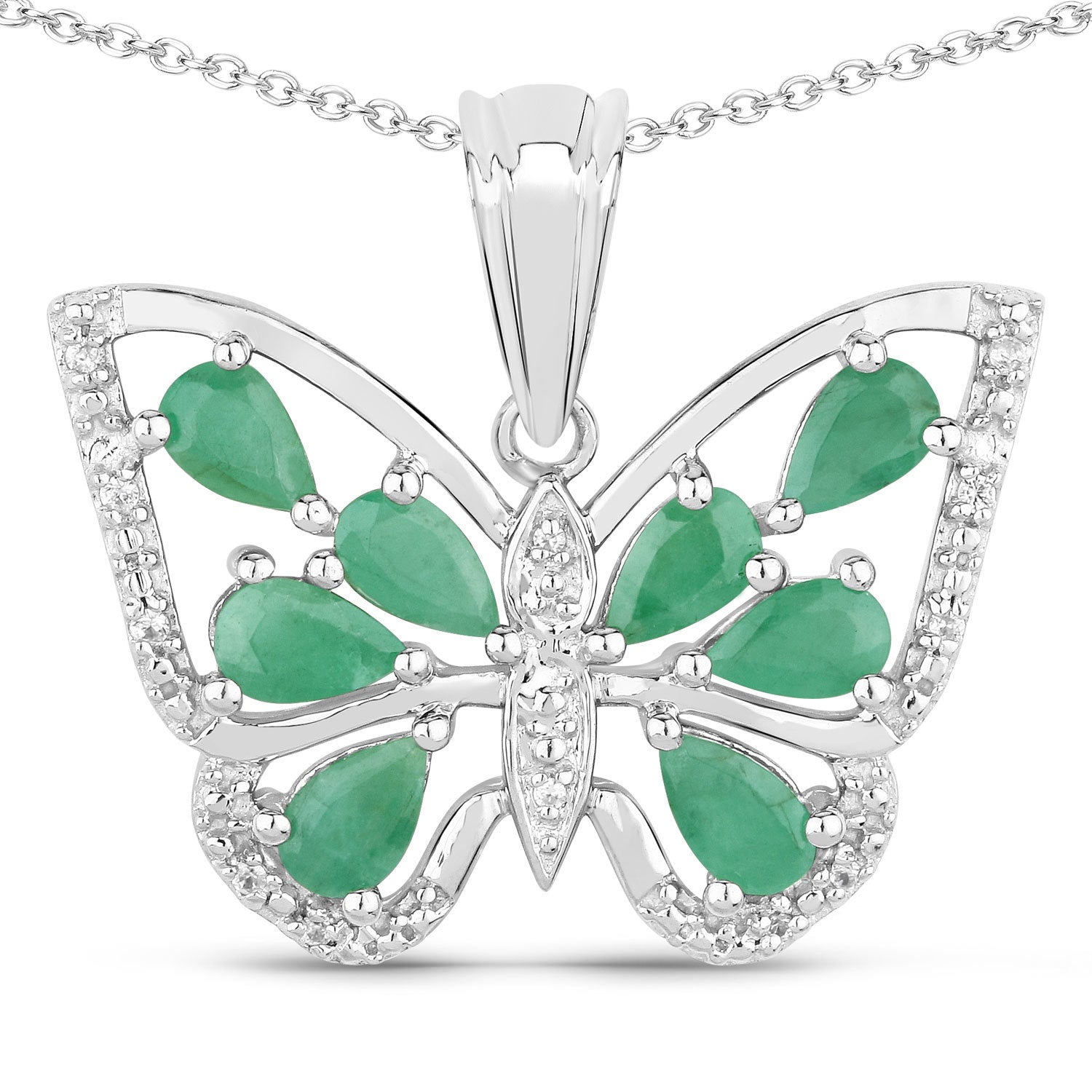 1.91 Carat Genuine Emerald and White Zircon .925 Sterling Silver Pendant  DestGlow