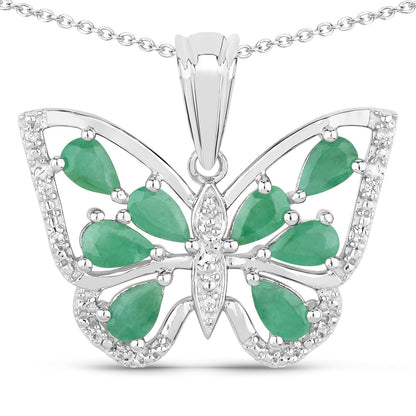 1.91 Carat Genuine Emerald and White Zircon .925 Sterling Silver Pendant  DestGlow