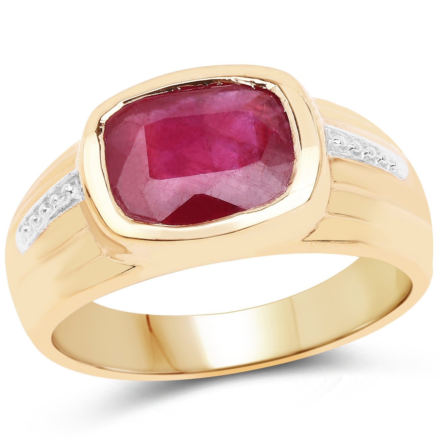14K Yellow Gold Plated 3.50 Carat Genuine Glass Filled Ruby .925 Sterling Silver Ring by Bids.com