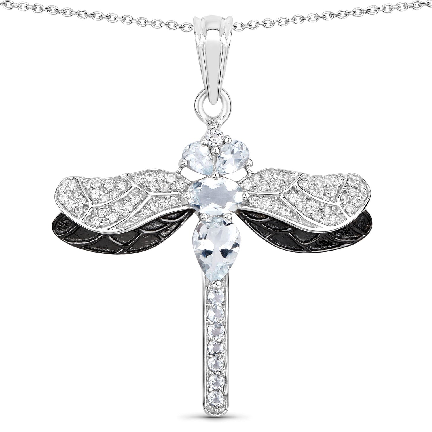 1.86 Carat Genuine Aquamarine and White Zircon .925 Sterling Silver Pendant  DestGlow