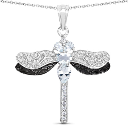 1.86 Carat Genuine Aquamarine and White Zircon .925 Sterling Silver Pendant  DestGlow