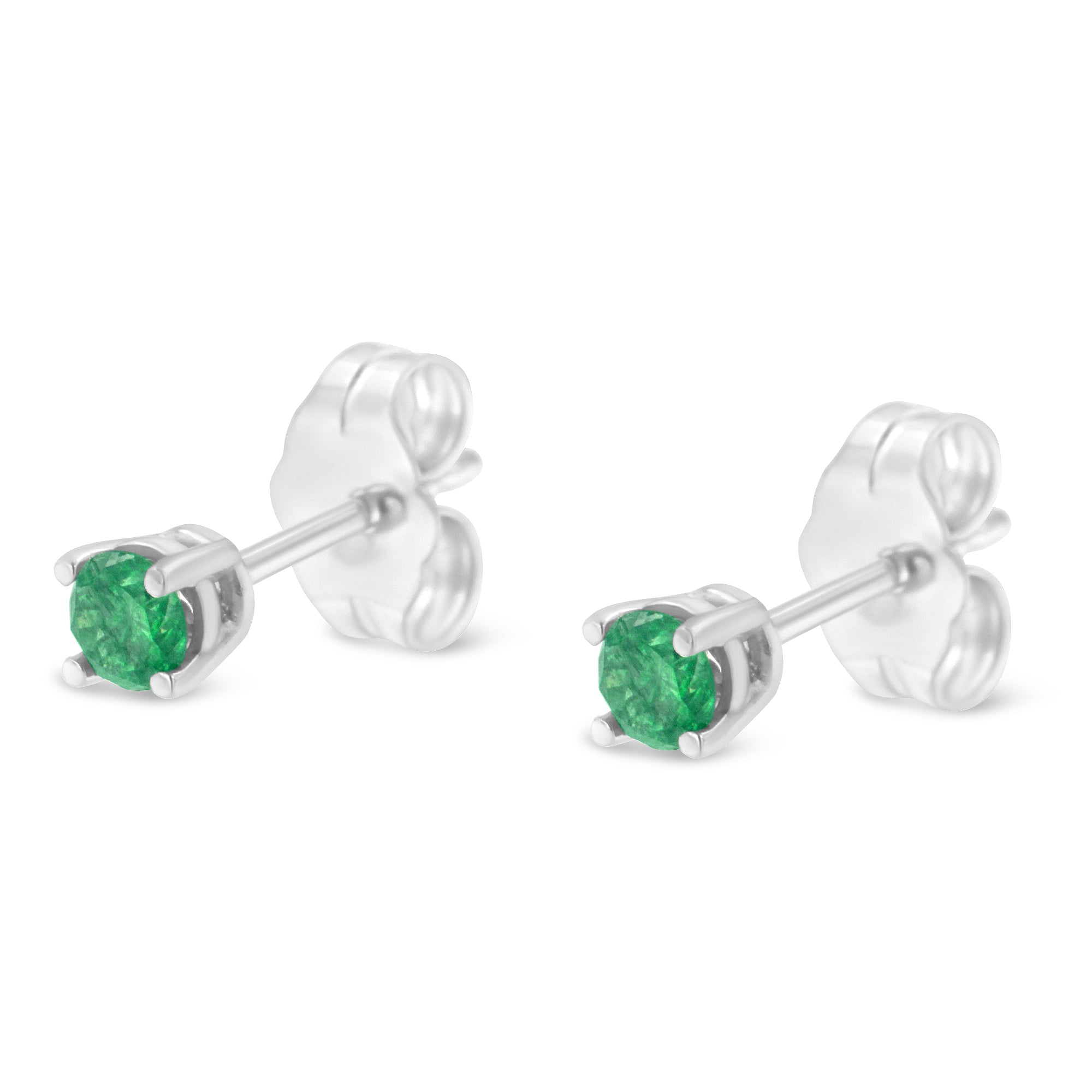 .925 Sterling Silver 1/4 Cttw Round Brilliant-Cut Green Diamond Classic 4-Prong Stud Earrings (Fancy Color-Enhanced, I2-I3 Clarity) by Bids.com