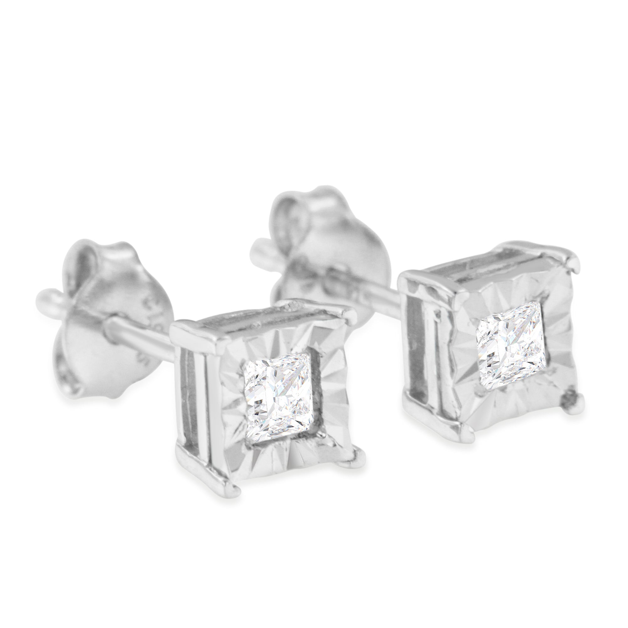 .925 Sterling Silver 1/2 Cttw Miracle Set Princess-cut Diamond Solitaire Stud Earrings (I-J Color, SI1-SI2 Clarity) by Bids.com