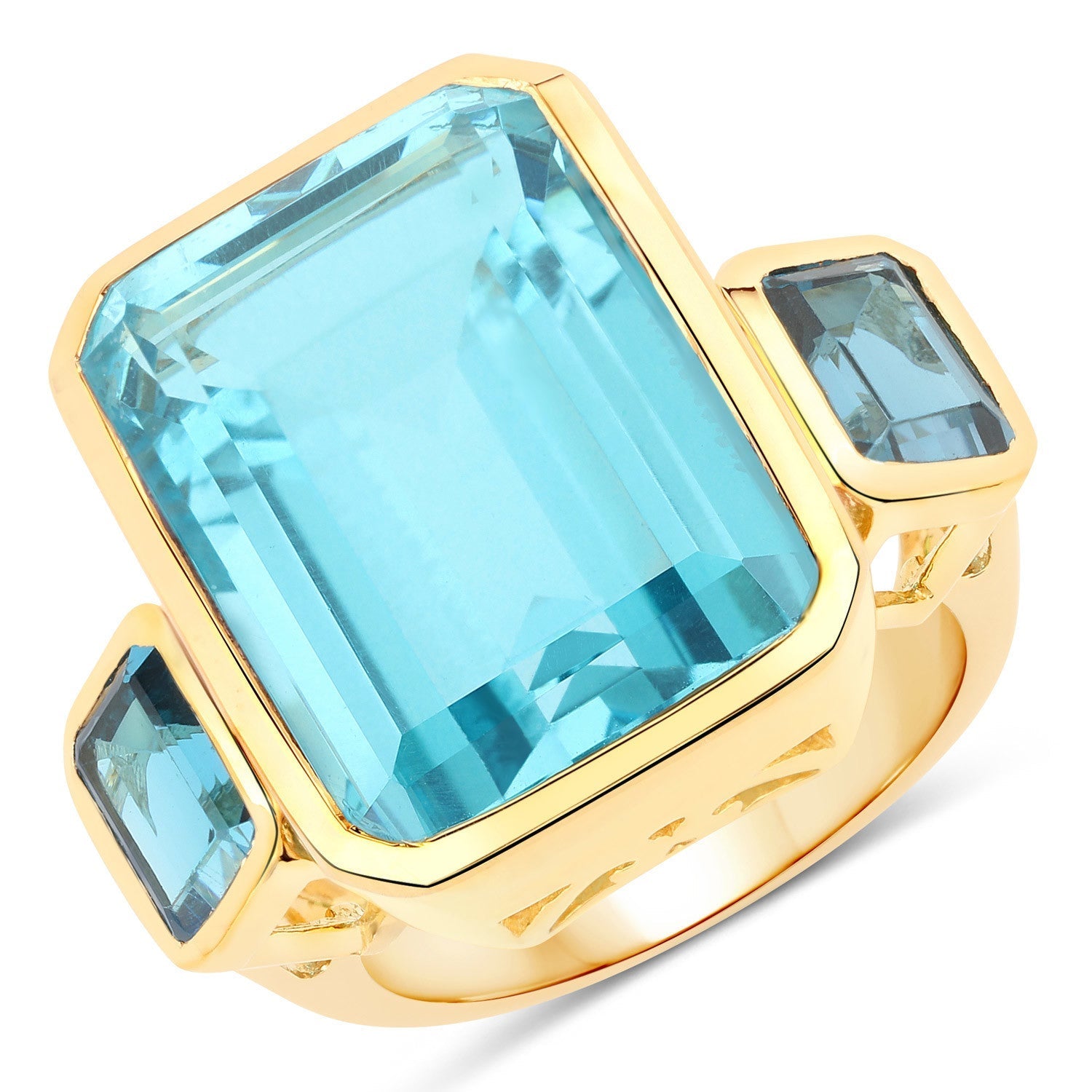 17.70 Carat Genuine Pariba Quartz and London Blue Topaz .925 Sterling Silver Ring  DestGlow