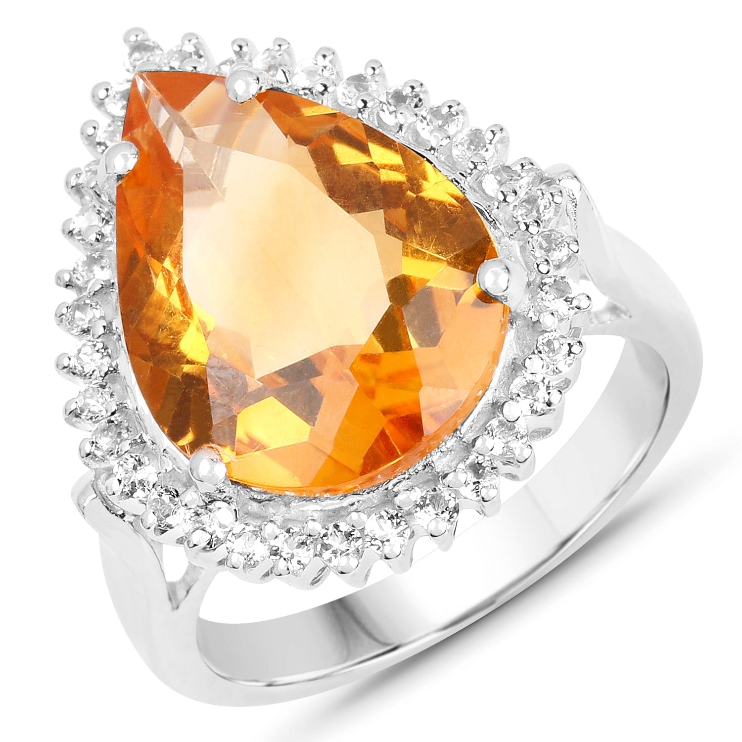 8.56 Carat Genuine Citrine and White Topaz .925 Sterling Silver Ring  DestGlow