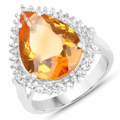 8.56 Carat Genuine Citrine and White Topaz .925 Sterling Silver Ring  DestGlow