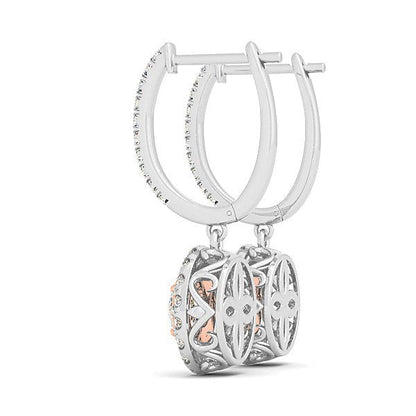 14k White And Rose Gold Drop Diamond Earrings with a Halo Design (3/4 cttw) by Bids.com